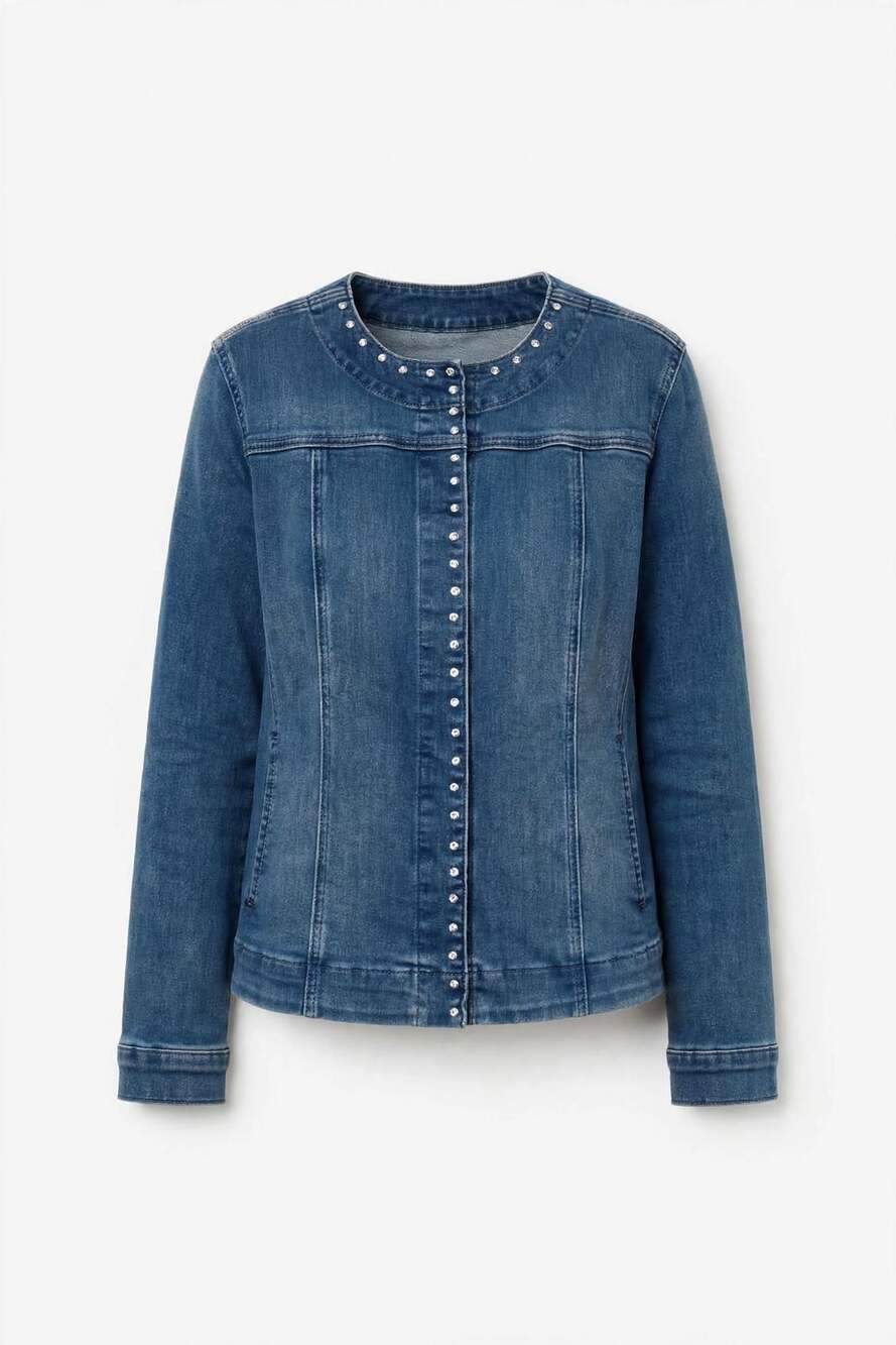 Chico's Denim snap up Jacket Faux Rhinestones sz-2